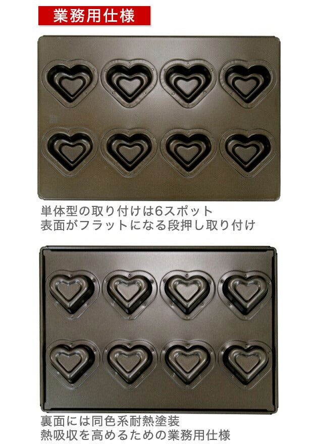 【型離れ抜群！スーパーシリコン加工 基本のお菓子型シリーズ第七弾】ダブルハート天板8P　日本製 ケーキ型 手作り